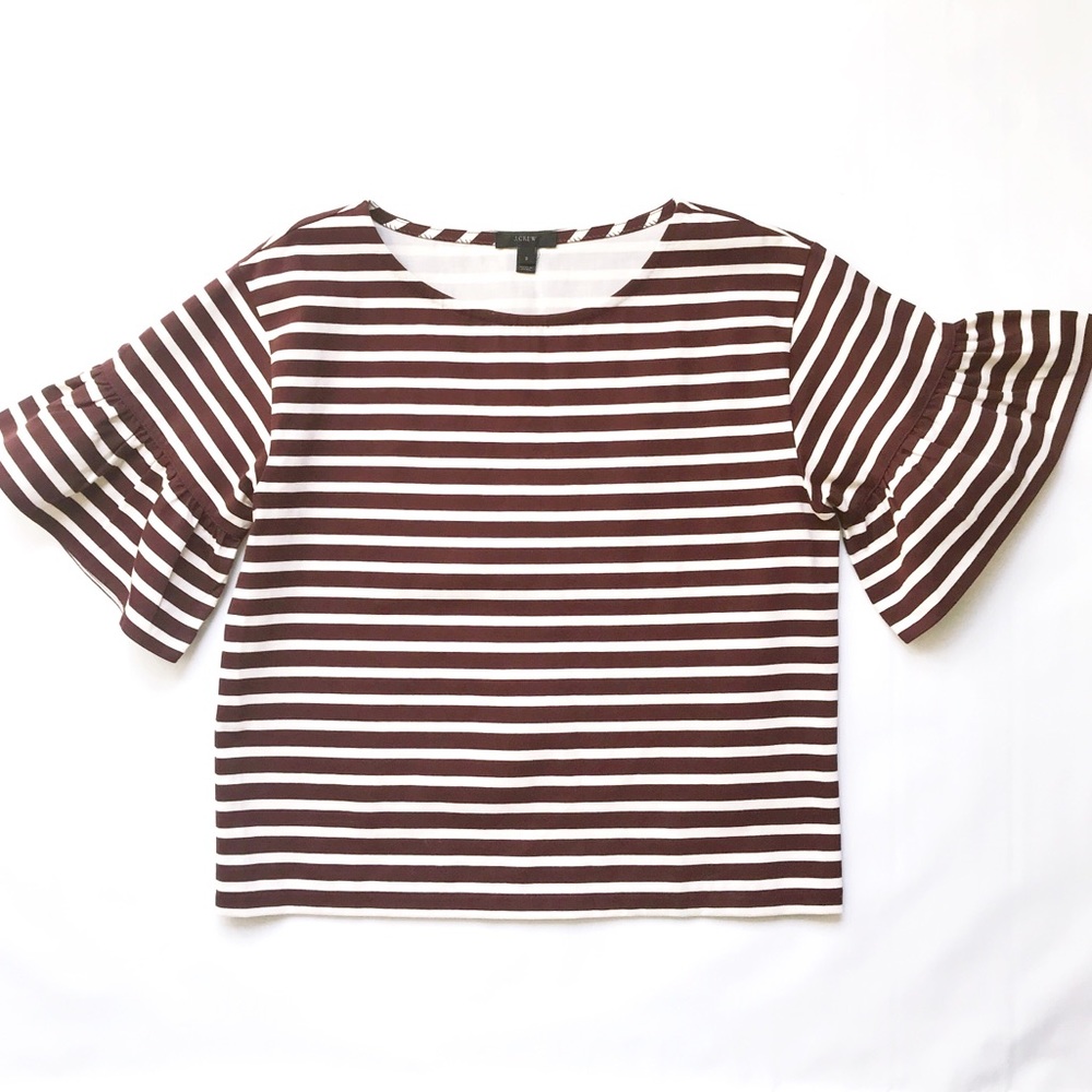 J.Crew Bell Sleeve Top, Maroon Cream Stripe, Small
